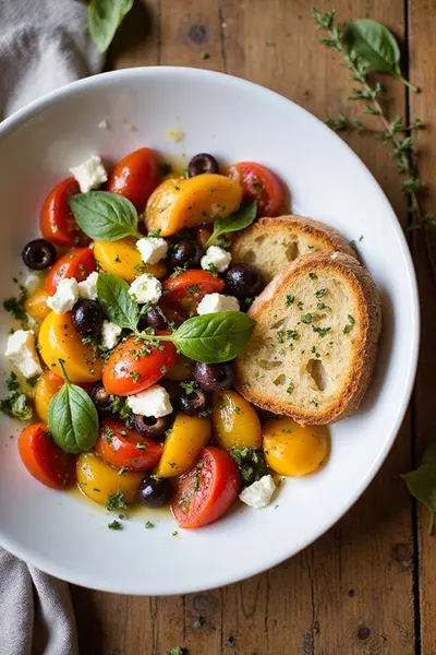 Mediterranean Fresh Tomato Salad Recipe With Herbed Bruschetta