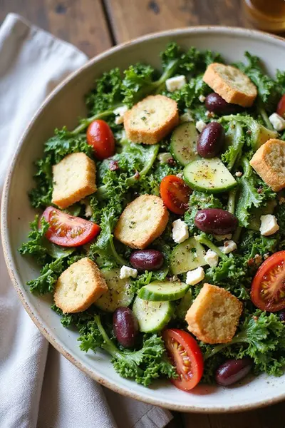 Rustic Mediterranean Salad Recipe With Olive Croutons